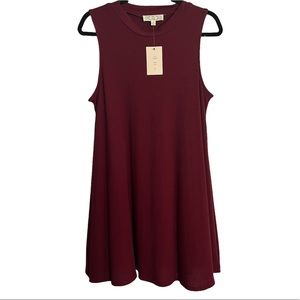 Pink Rose | NWT Mock Neck Ribbed Sleeveless Mini/Midi Dress in Wine Size L